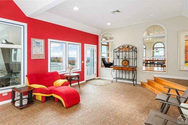 237 Christian Hill Rd, Cooperstown, NY 13326 - sitting room featuring recessed lighting, baseboards, and vaulted ceiling