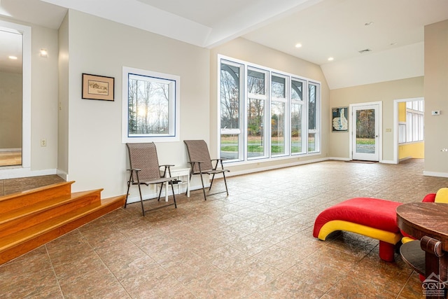 237 Christian Hill Rd, Cooperstown, NY 13326 - living area featuring baseboards, recessed lighting, stairway, and tile patterned floors