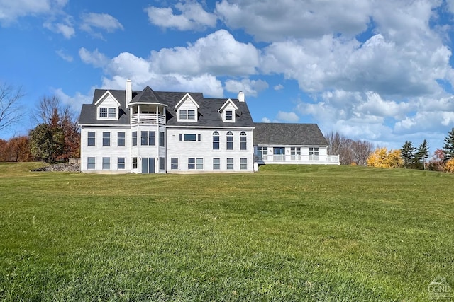 237 Christian Hill Rd, Cooperstown, NY 13326 - view of front of house featuring a chimney, a front yard, and a balcony