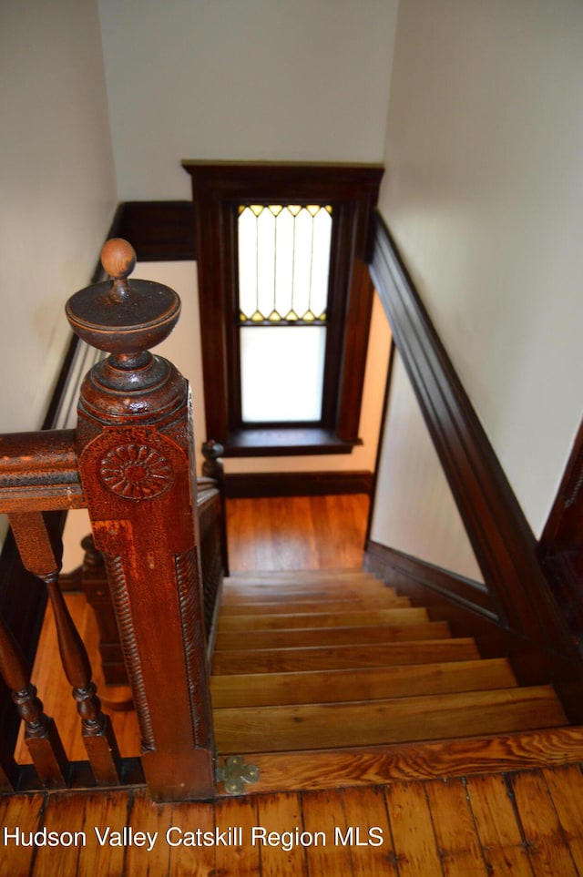 staircase featuring hardwood / wood-style floors