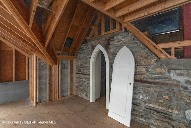 view of unfinished attic