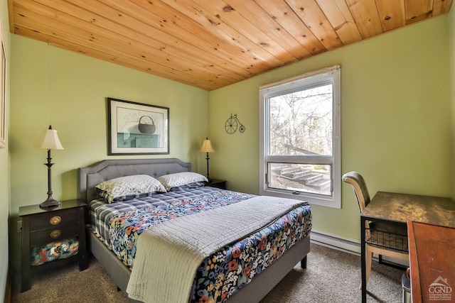 92 Highlands Ln Unit A8, Hunter, NY 12442 - bedroom featuring carpet flooring, a baseboard heating unit, and wooden ceiling