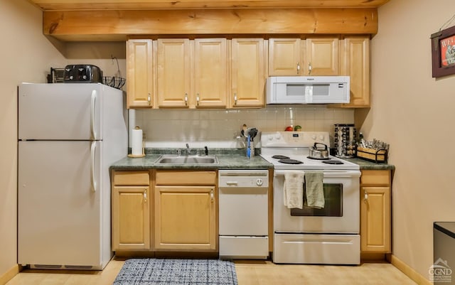 92 Highlands Ln Unit A8, Hunter, NY 12442 - kitchen with white appliances, a sink, dark countertops, and decorative backsplash