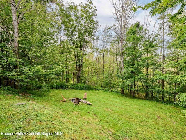 view of yard featuring a fire pit