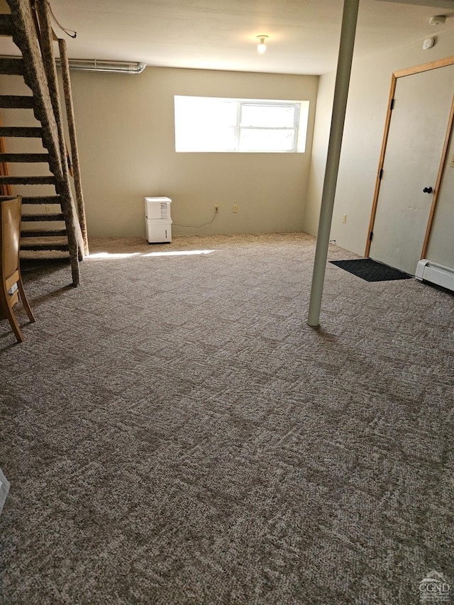186 Meadow Brook Ln, Greenville, NY 12083 - basement with carpet floors and baseboard heating