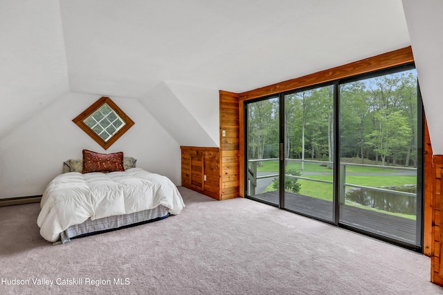465 High Point Mountain Rd, West Shokan, NY 12494 - carpeted bedroom featuring access to outside and vaulted ceiling