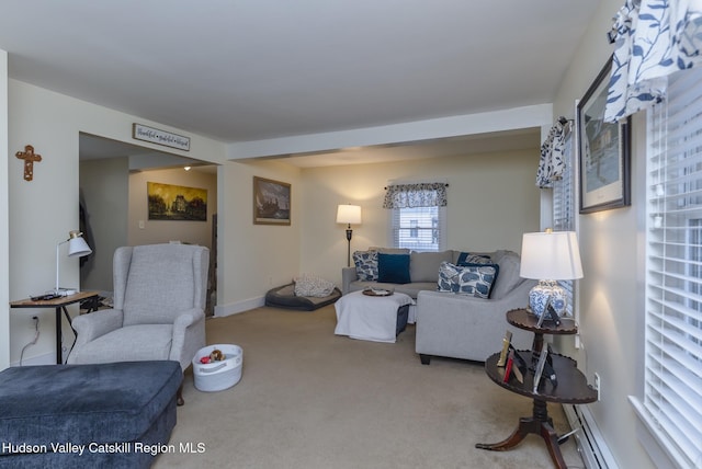 living room featuring carpet floors