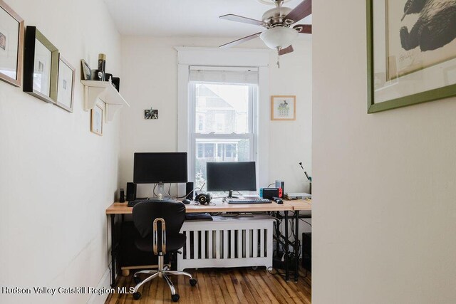 15 Mckinstry Pl, Hudson, NY 12534 - office space featuring radiator, ceiling fan, and wood-type flooring