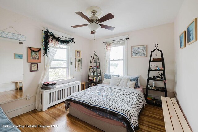15 Mckinstry Pl, Hudson, NY 12534 - bedroom featuring multiple windows, wood finished floors, and a ceiling fan