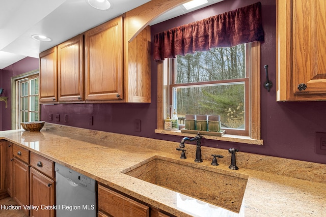 4 Mountain View Dr, Kerhonkson, NY 12446 - kitchen with dishwasher, a sink, light stone countertops, healthy amount of natural light, and recessed lighting