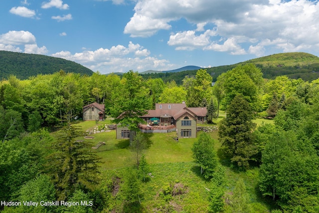 bird's eye view with a mountain view