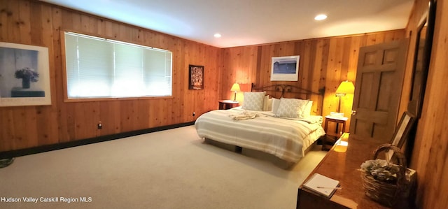 490 Mill St, Windham, NY 12496 - carpeted bedroom with wood walls and recessed lighting