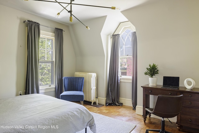 131 William St, Catskill, NY 12414 - bedroom with radiator, baseboards, and lofted ceiling