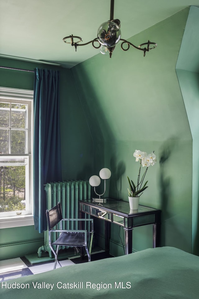 131 William St, Catskill, NY 12414 - bedroom featuring radiator and lofted ceiling