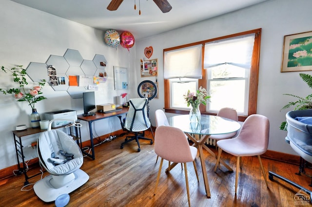 825 Union St, Hudson, NY 12534 - dining space with wood-type flooring, baseboards, and ceiling fan