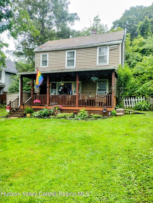 4 Tanners Ln, Hudson, NY 12534 - back of house featuring a wooden deck and a chimney