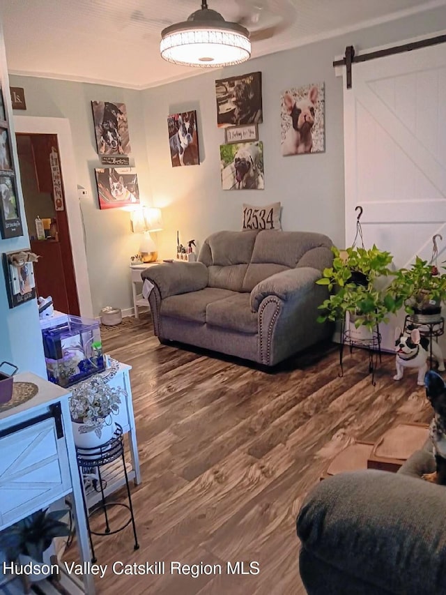 4 Tanners Ln, Hudson, NY 12534 - living area featuring a barn door and wood finished floors
