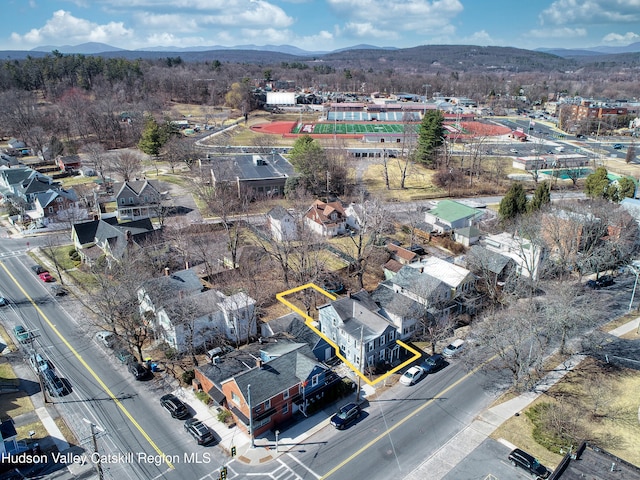 aerial view with a mountain view