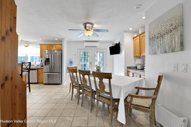 8 Orlich Rd, Red Hook, NY 12571 - dining room featuring a wall unit AC, plenty of natural light, recessed lighting, a ceiling fan, and light tile patterned flooring