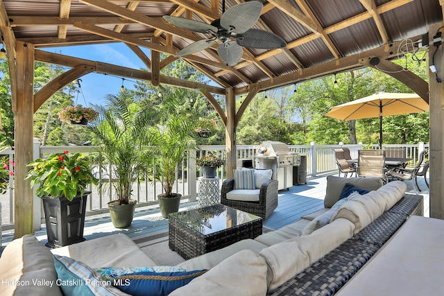 8 Orlich Rd, Red Hook, NY 12571 - view of patio / terrace featuring outdoor lounge area, outdoor dining space, ceiling fan, a deck, and a gazebo