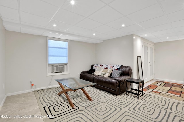 8 Orlich Rd, Red Hook, NY 12571 - living room with baseboards, a drop ceiling, recessed lighting, and cooling unit