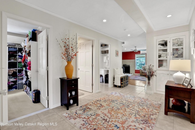 8 Orlich Rd, Red Hook, NY 12571 - corridor featuring light tile patterned floors, ornamental molding, and recessed lighting