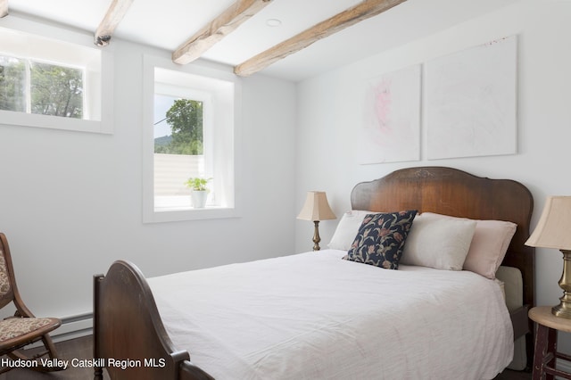 150 Blenheim Hill Rd, Jefferson, NY 12093 - bedroom featuring multiple windows and beamed ceiling