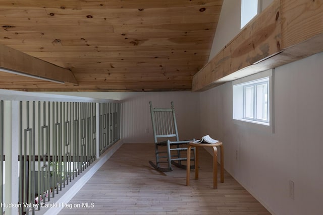 150 Blenheim Hill Rd, Jefferson, NY 12093 - sitting room with light wood-type flooring, wooden ceiling, and vaulted ceiling