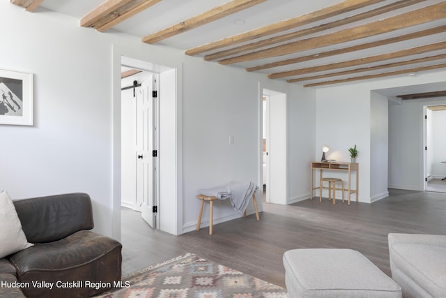 150 Blenheim Hill Rd, Jefferson, NY 12093 - living area with beamed ceiling and wood finished floors