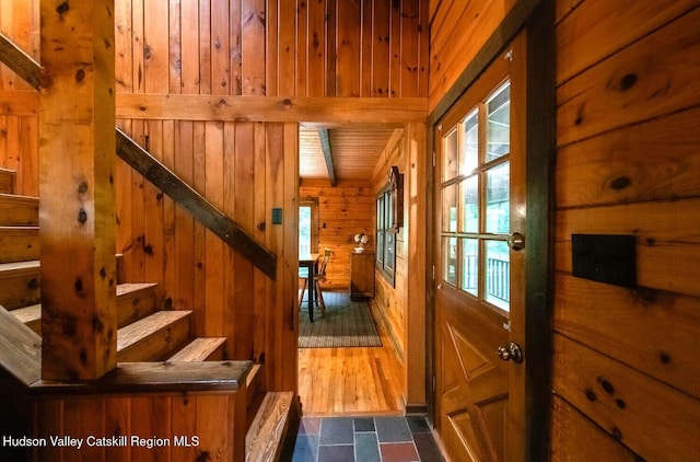 1206 Hollow Rd, Clinton, NY 12514 - staircase featuring wooden walls