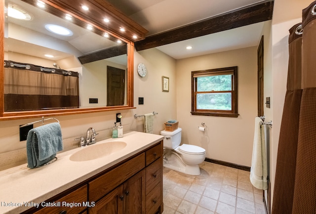 1206 Hollow Rd, Clinton, NY 12514 - full bathroom featuring vanity, recessed lighting, toilet, baseboards, and a shower with shower curtain