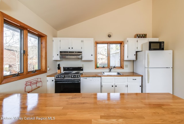 kitchen with white cabinets, sink, a healthy amount of sunlight, and black appliances