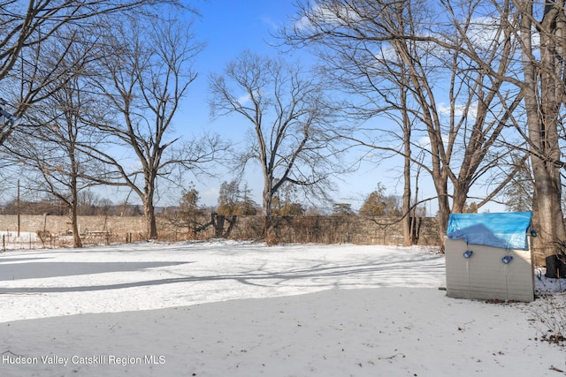 view of yard layered in snow