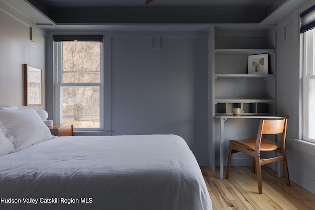 bedroom with light hardwood / wood-style flooring