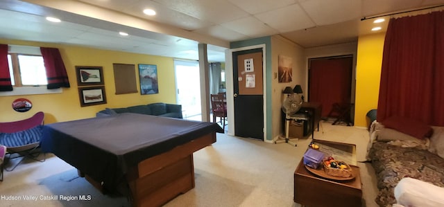 176 Rusk Hollow Rd, Hunter, NY 12442 - playroom featuring carpet floors, recessed lighting, and billiards