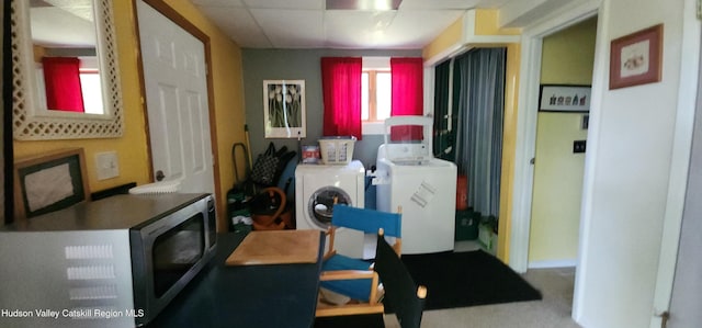 176 Rusk Hollow Rd, Hunter, NY 12442 - laundry room featuring washing machine and clothes dryer and carpet