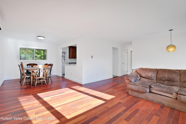 living room featuring dark wood-type flooring