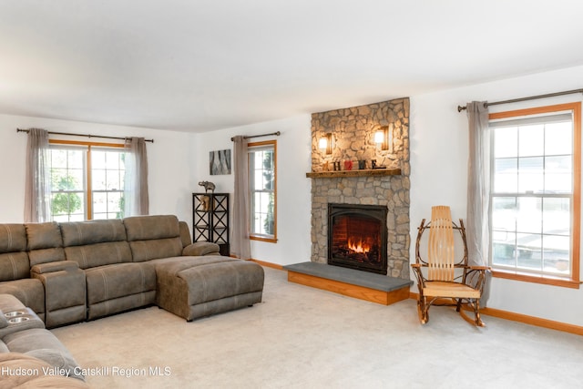 33 Camelot Ct, Saugerties, NY 12477 - living room with carpet flooring, baseboards, and a fireplace