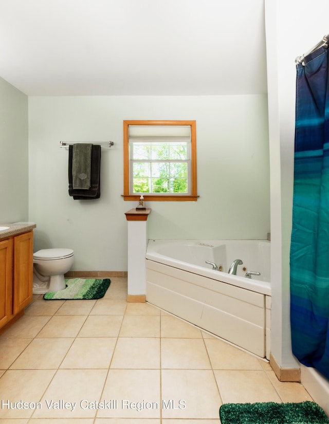 33 Camelot Ct, Saugerties, NY 12477 - full bathroom with a bath, tile patterned flooring, vanity, toilet, and a shower with shower curtain