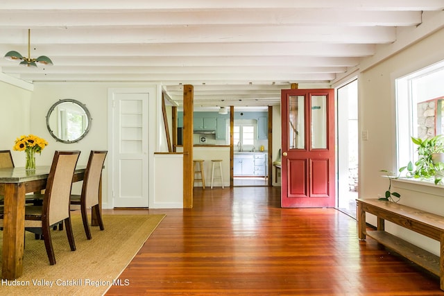 654 Watson Hollow Rd, West Shokan, NY 12494 - foyer with wood finished floors and beamed ceiling