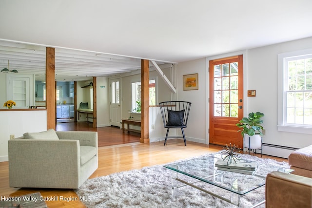 654 Watson Hollow Rd, West Shokan, NY 12494 - living area with baseboard heating and wood finished floors