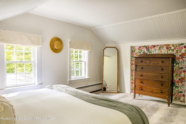 654 Watson Hollow Rd, West Shokan, NY 12494 - carpeted bedroom with a baseboard radiator and lofted ceiling
