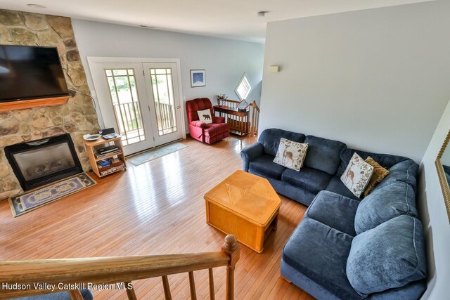 6 Trailside Dr Unit A8, Hunter, NY 12442 - living area featuring wood-type flooring and a fireplace