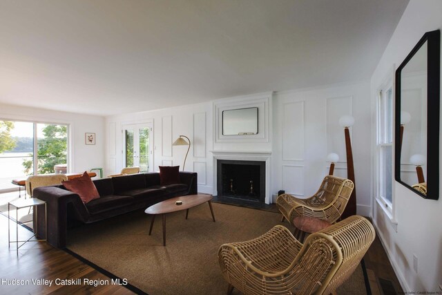 living room featuring dark hardwood / wood-style flooring