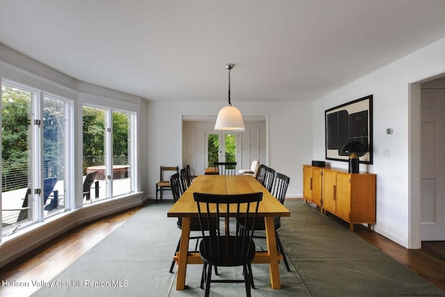 dining area with dark wood-type flooring