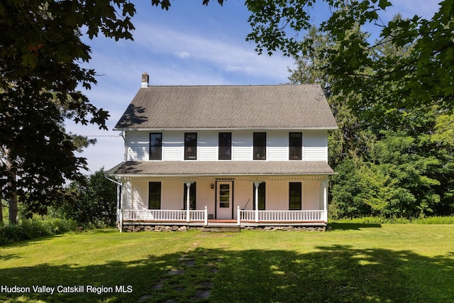 3721 Ridge Rd, Hamden, NY 13782 - view of front of property with a chimney, a front lawn, and a porch