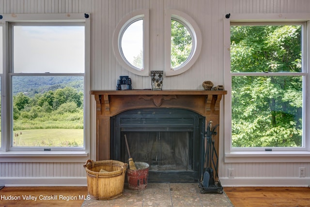 3721 Ridge Rd, Hamden, NY 13782 - detailed view of wood finished floors, baseboards, and a fireplace