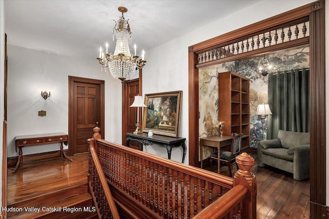 1 Waddell Ave, Fort Plain, NY 13339 - living area featuring a chandelier and dark wood-type flooring