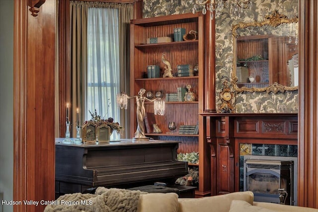 1 Waddell Ave, Fort Plain, NY 13339 - sitting room with wallpapered walls and a premium fireplace