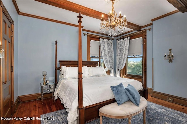 1 Waddell Ave, Fort Plain, NY 13339 - bedroom featuring baseboards, a chandelier, wood finished floors, and ornamental molding